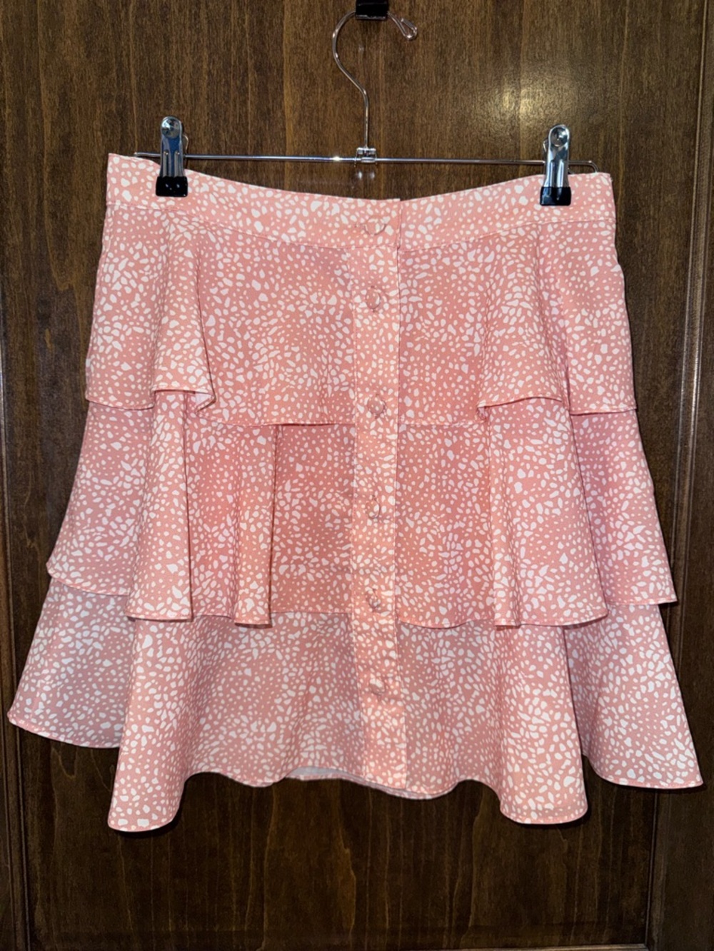 Very J Pink Tiered Dot-Print Mini Skirt